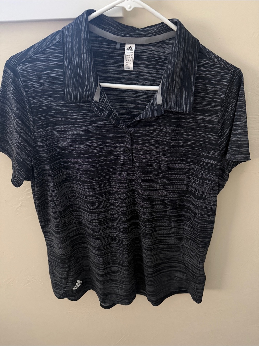 adidas women’s Black & Gray Striped Performance Polo